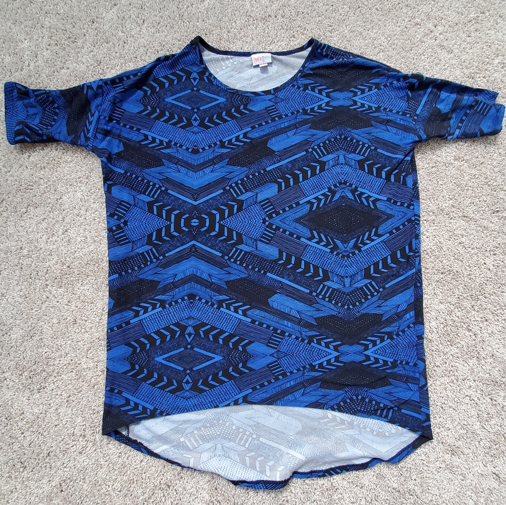 LuLaRoe Irma Shirt Small Black & Blue Leggings Material